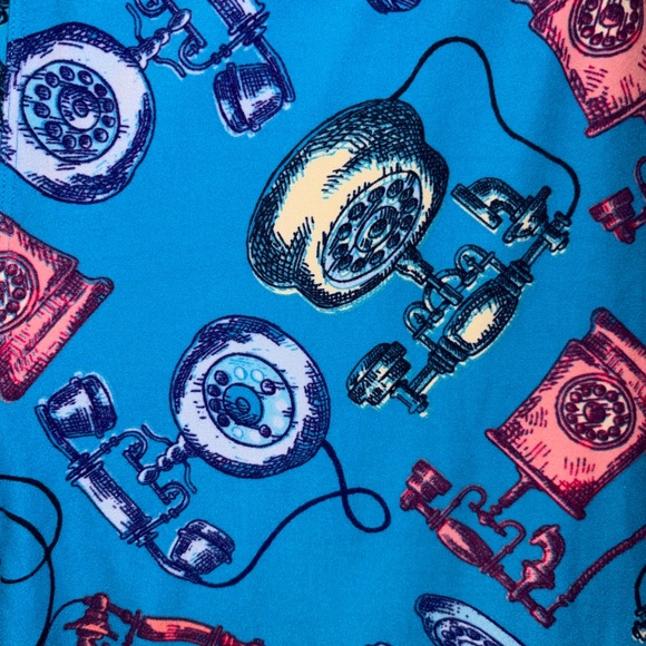 LuLaRoe Retro Telephone Print Leggings Blue Red Novelty Y2K Kitsch - Picture 5 of 8